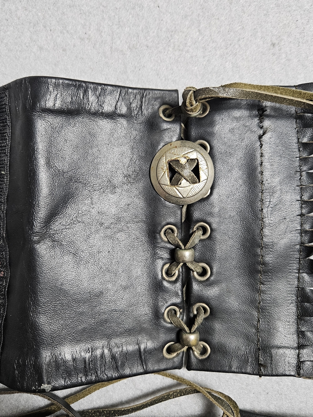 Vintage Black Leather Fringe Boot Wraps w/ Silver Conchos - Picture 5 of 12